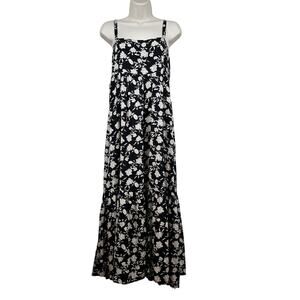 Neuflora Maxi Dress Garden Floral Tiered Sleeveless Black Large Brunch Cottage
